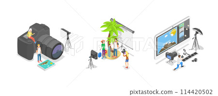 3D Isometric Flat  Conceptual Illustration of Photographer, Creative Artistic Hobby or Occupation 114420502