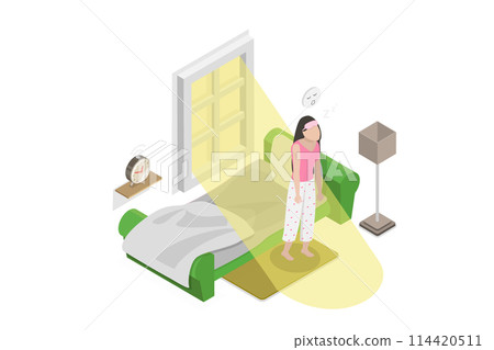 3D Isometric Flat  Conceptual Illustration of Start Of Day, Low Energy in the Morning 114420511