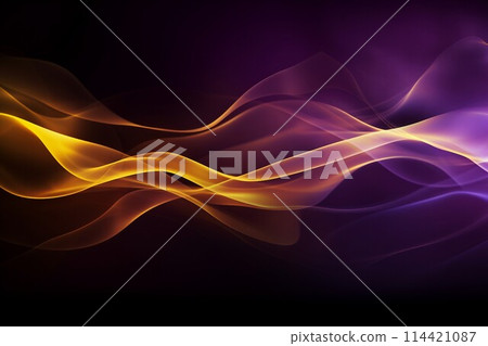 水中煙霧和墨水紋理的抽像模板。黑色背景上的紫色和橙色液體。 AI生成影像 114421087