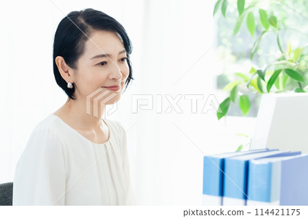 在辦公室操作電腦的女商人 114421175