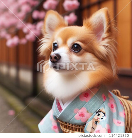 A dog wearing a kimono A dog wearing a kimono 114421820