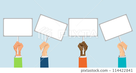 Human hand holding sign. 114422841