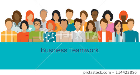 Group of business men and women posing together. 114422856
