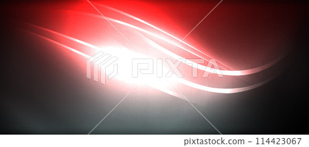 Automotive lighting in electric blue shines on a black sky background 114423067