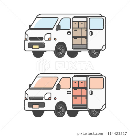 物流系列：日本輕型車、輕型貨車、滑門內裝載行李的輕型貨車插畫（彩色、單張） 114423217