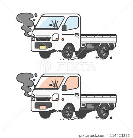 Logistics series: Illustration of a Japanese light truck or light truck that was broken in a traffic accident (color & monochrome) Logistics series: Illustration of a Japanese light truck or light truck that was broken in a traffic accident (color & monochrome) 114423225