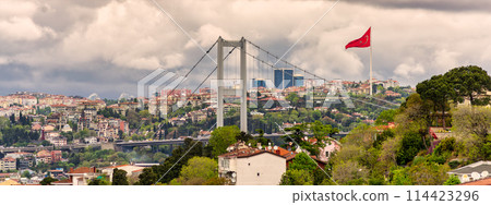 Cityscape of Istanbul, Turkey from Pervititch Seyir Park, including traditional houses and Bosphorus Bridge Cityscape of Istanbul, Turkey from Pervititch Seyir Park, including traditional houses and Bosphorus Bridge 114423296
