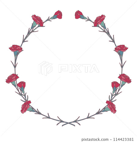 Vector illustration circular frame of red carnations Vector illustration circular frame of red carnations 114423381