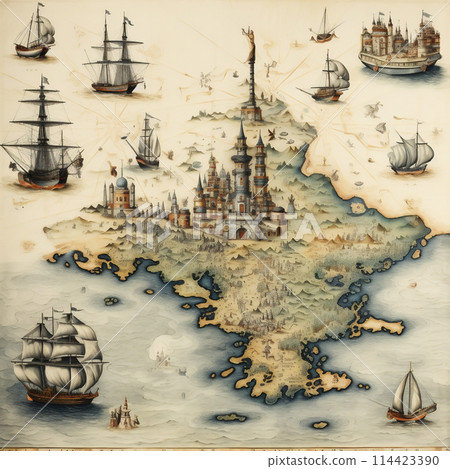 Vintage World Map on an Old Stained Parchment. Vintage World Map on an Old Stained Parchment. 114423390