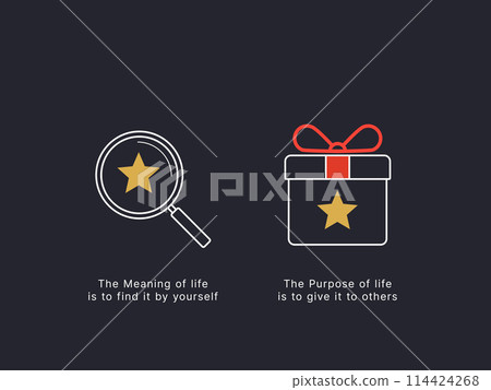 Simple Motivation graphic on dark background. a Magnifier and A present box 114424268