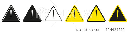 Exclamation mark of warning attention icon. Triangular warning symbols with Exclamation mark. 114424311