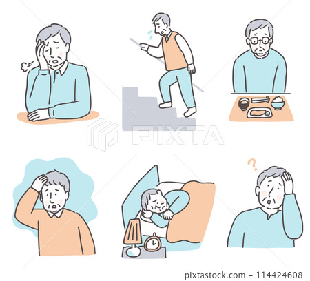 Various physical ailments of senior men Various physical ailments of senior men 114424608