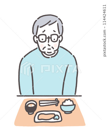 Illustration of an elderly person with no appetite Illustration of an elderly person with no appetite 114424611