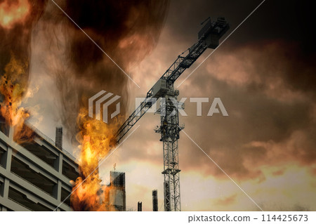 Burned and destroyed building in apocalypse city Burned and destroyed building in apocalypse city 114425673