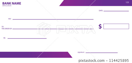 Blank bank cheque. Personal desk check template 114425895