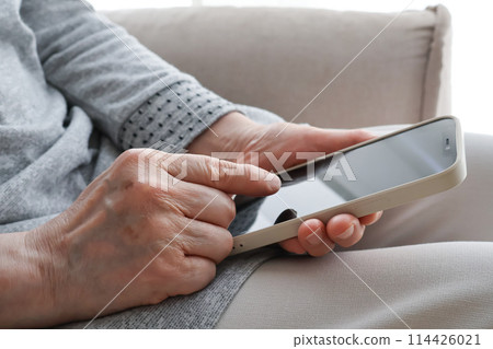 一位高級女性操作智慧型手機的手 一位高級女性操作智慧型手機的手 114426021