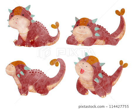 Ankylosaurus . Cute dinosaur cartoon characters . Watercolor paint design . Set 25 of 27 . Illustration . Ankylosaurus . Cute dinosaur cartoon characters . Watercolor paint design . Set 25 of 27 . Illustration . 114427755