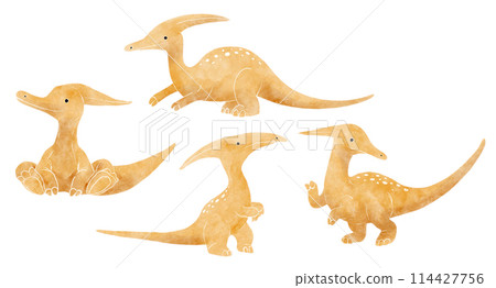 Parasaurolophus . Cute dinosaur cartoon characters . Watercolor paint design . Set 26 of 27 . Illustration . Parasaurolophus . Cute dinosaur cartoon characters . Watercolor paint design . Set 26 of 27 . Illustration . 114427756