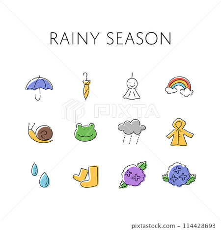 手繪簡單的雨季插畫集 114428693