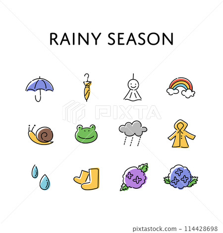 Hand-drawn simple rainy season illustration set 114428698