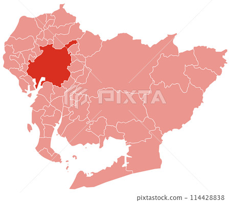 愛知縣可分割地圖,突出顯示名古屋市 愛知縣可分割地圖,突出顯示名古屋市 114428838