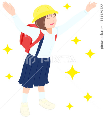 A happy elementary school girl carrying a backpack 114429122