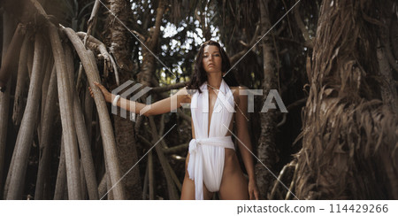Fashion Shot of Beach Luxury Woman Model in Stylish Modern Swimwear 114429266