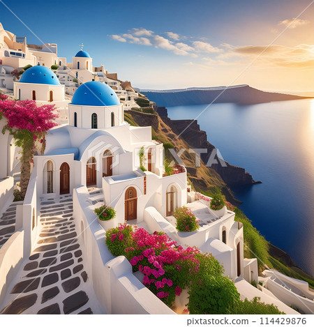 Panoramic view of Santorini, Greece 114429876