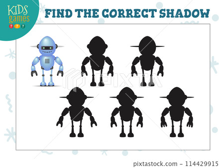 Find the correct shadow for cute cartoon robot educational preschool kids mini game 114429915