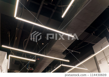 Black skeleton ceiling and lighting Black skeleton ceiling and lighting 114430609