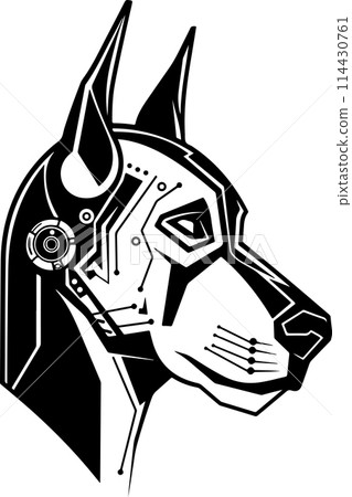 A dog with a robotic head. Cyber dog head logo template 114430761