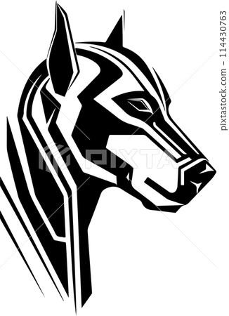 A dog with a robotic head. Cyber dog head logo template 114430763