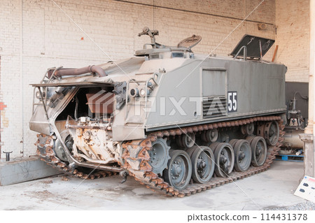 Belgian Army M75 armored personnel carrier undergoing maintenance Belgian Army M75 armored personnel carrier undergoing maintenance 114431378