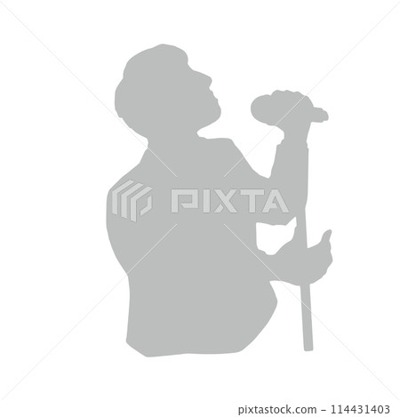Silhouette illustration of a man speaking or singing with a microphone - Gray 114431403