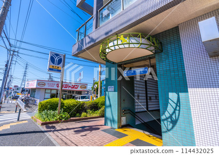 Yokohama cityscape in Japan: There's a cat on the ceiling of the landing of the stairs just before the 4th entrance of the Yokohama Municipal Subway Landing Station... = May 10th 114432025