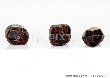 macro mineral stone  Garnet, on a white background 114432216