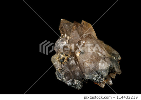 Macro mineral stone smoky quartz, rauchtopaz on a black background 114432219
