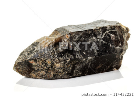 Macro mineral stone morros smoky quartz, morion rauchtopaz on a white background 114432221