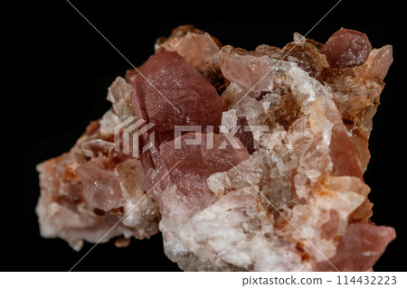 Macro mineral stone Pink Amethyst on a black background 114432223