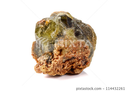 Macro stone Grossular mineral on white background Macro stone Grossular mineral on white background 114432261