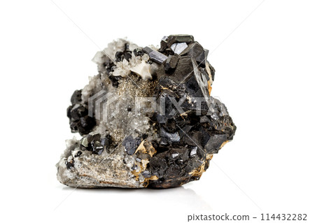 Macro stone mineral Galena on white background 114432282