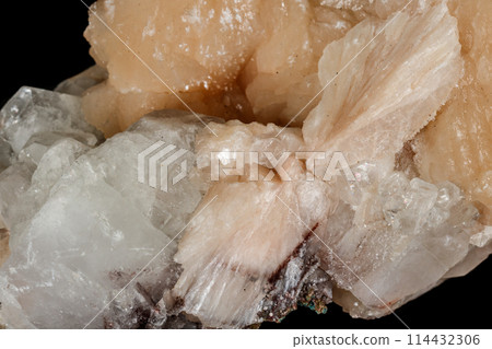 Macro stone albite mineral on white black Macro stone albite mineral on white black 114432306