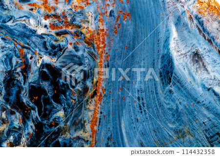 Macro stone Pietersite mineral on white background Macro stone Pietersite mineral on white background 114432358