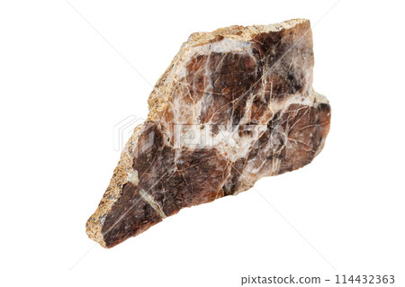 Macro stone Nepheline mineral on white background 114432363
