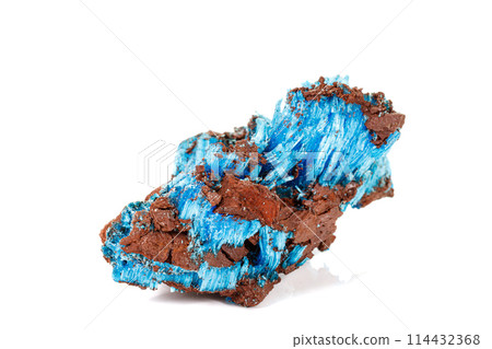 Macro of stone Chalcanthite mineral on white background Macro of stone Chalcanthite mineral on white background 114432368