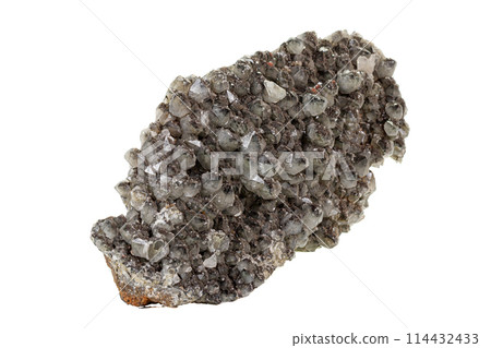 Macro of a stone Ilvaite mineral on a white background 114432433