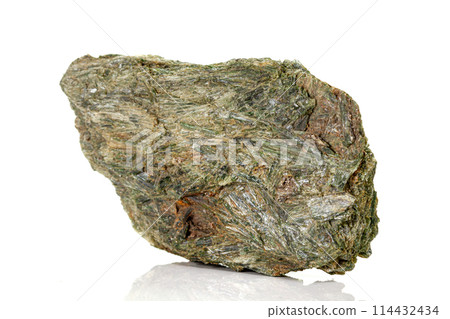 Macro stone mineral Diopside Calcite Magnetite on a white background 114432434