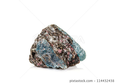 Macro stone mineral Diopside Calcite Magnetite on a white background 114432438