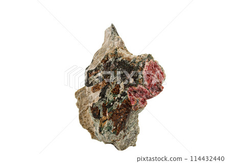 Macro stone mineral Actinolite on a white background Macro stone mineral Actinolite on a white background 114432440