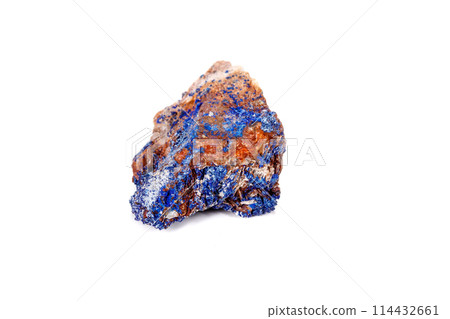 Macro mineral stone Malachite and Azurite against white background 114432661